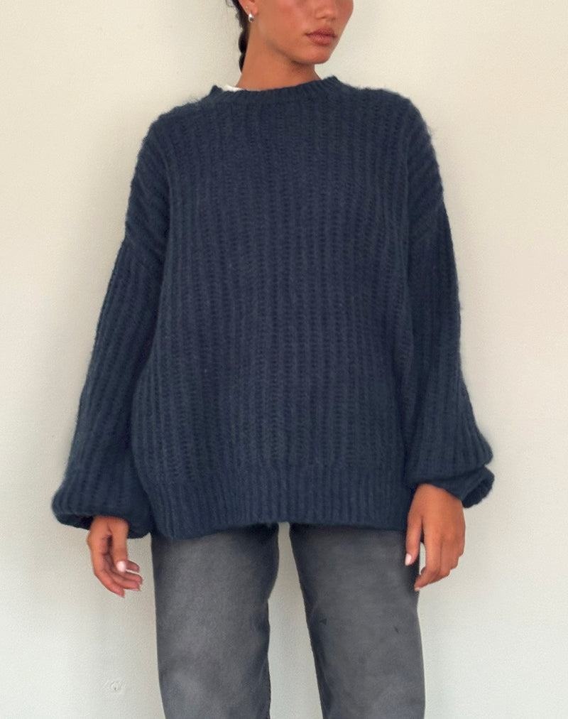 Navy Motel Rocks Daren Oversized Knitted Women's Jumpers | TNB5514CP