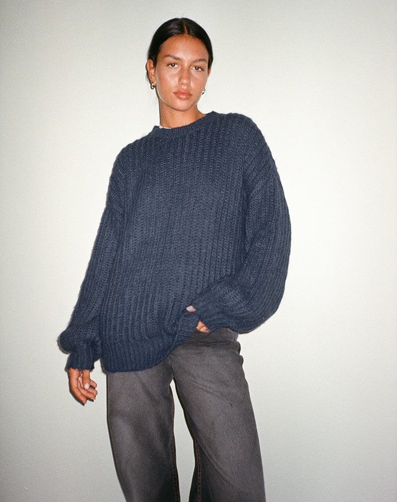 Navy Motel Rocks Daren Oversized Knitted Women's Jumpers | TNB5514CP