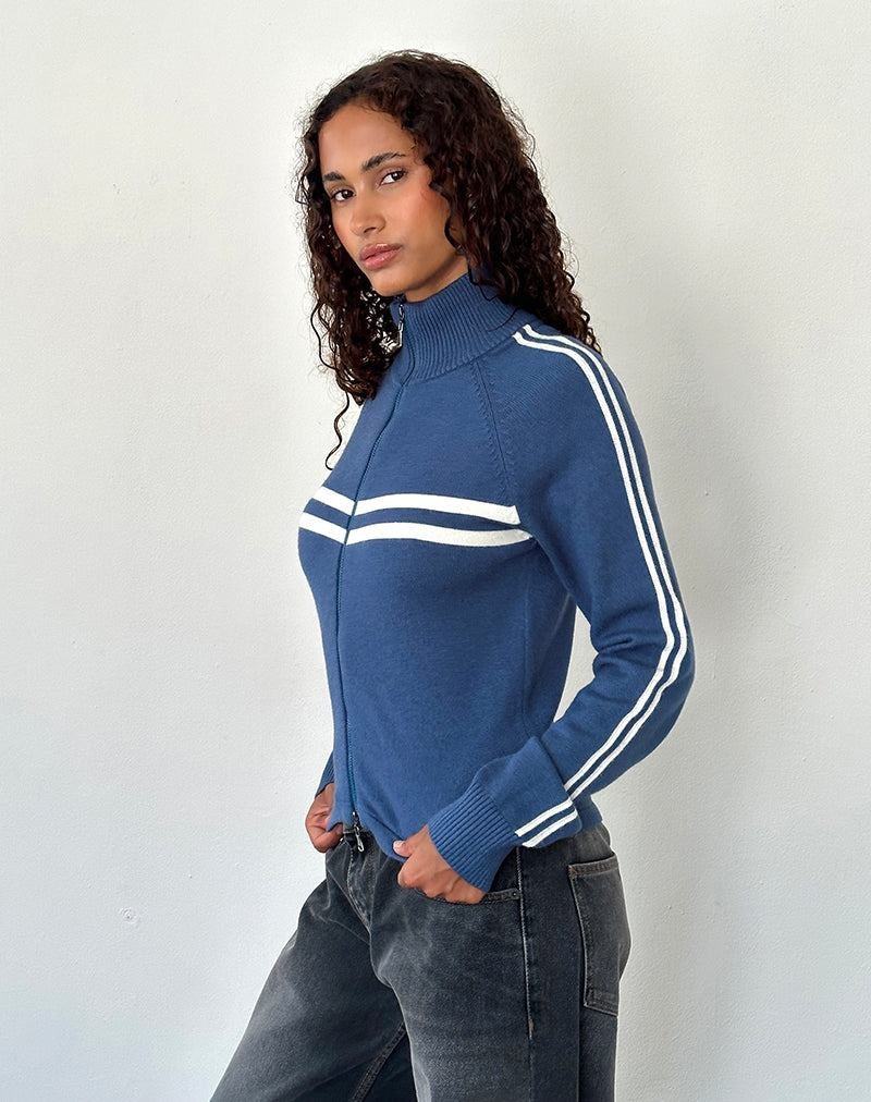 Navy White Motel Rocks Talisa Sporty Zip Through Women's Jackets | IDA3213DT