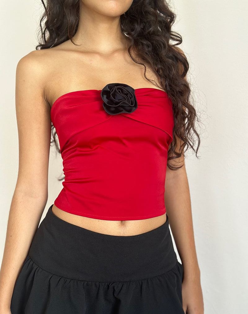 Red Black Motel Rocks Astrum Satin Women's Bandeau | LQR336MO