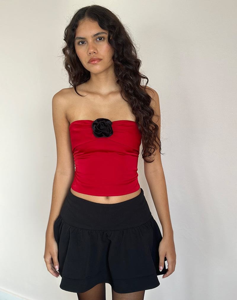 Red Black Motel Rocks Astrum Satin Women's Bandeau | LQR336MO