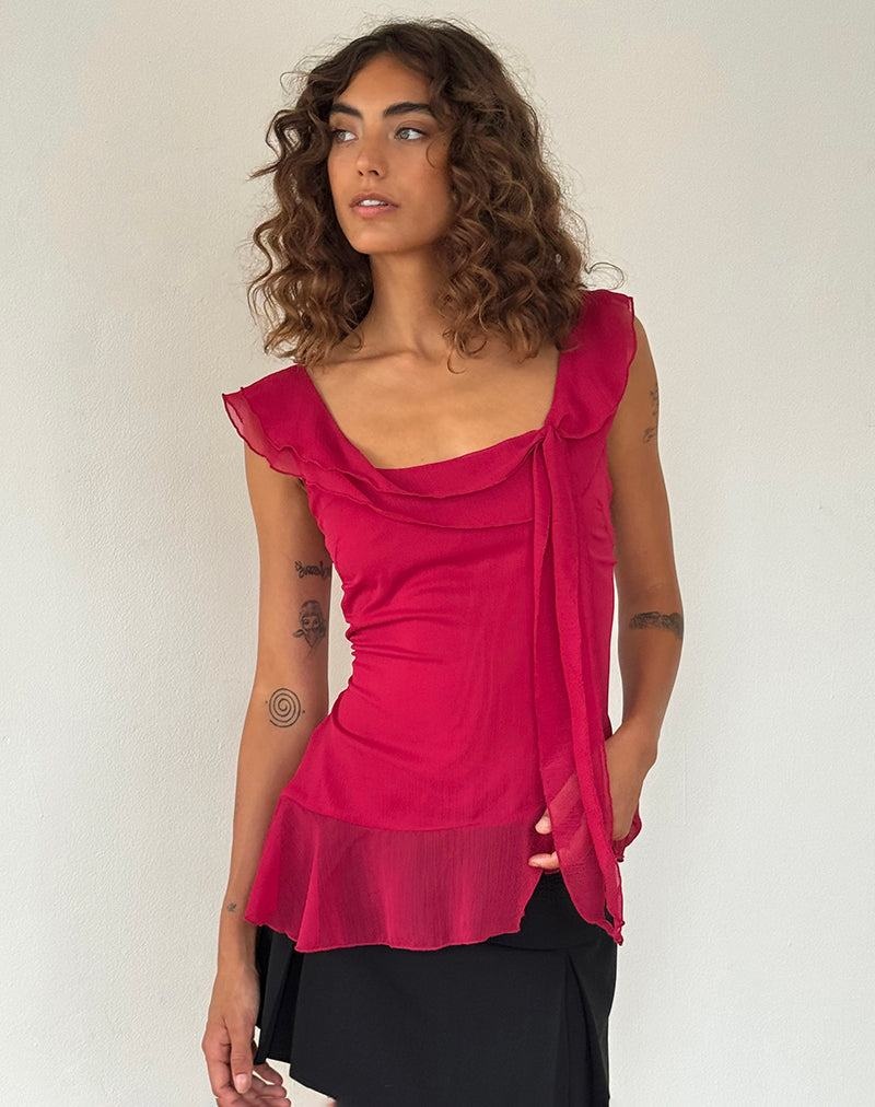 Red Motel Rocks Piro Ruffle Longline Women's Vest | CLI839DS