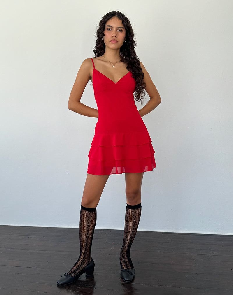 Red Motel Rocks Riasi Ruffle Women's Mini Dress | RJG5513PQ