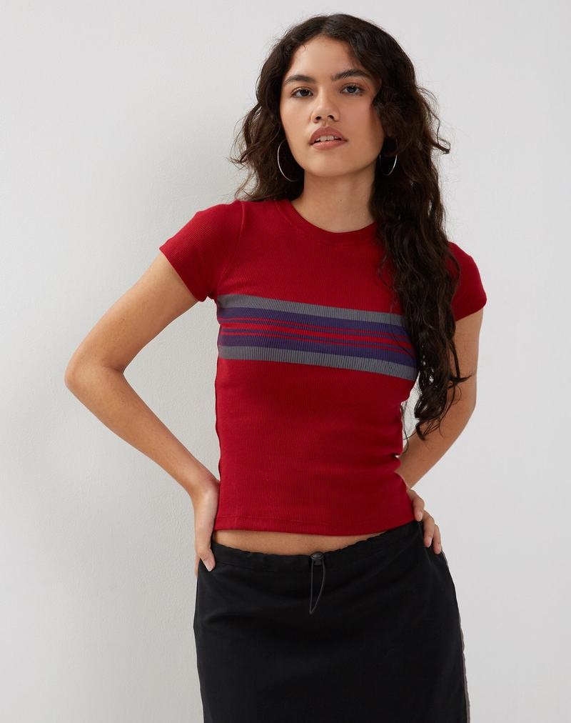 Red Motel Rocks Tiona Top Women's T Shirts | APG6785BW