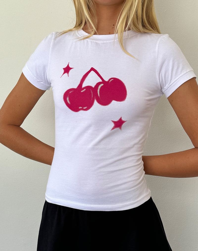 White Pink Motel Rocks Sutin Baby Tee Women's T Shirts | HAB6343DA