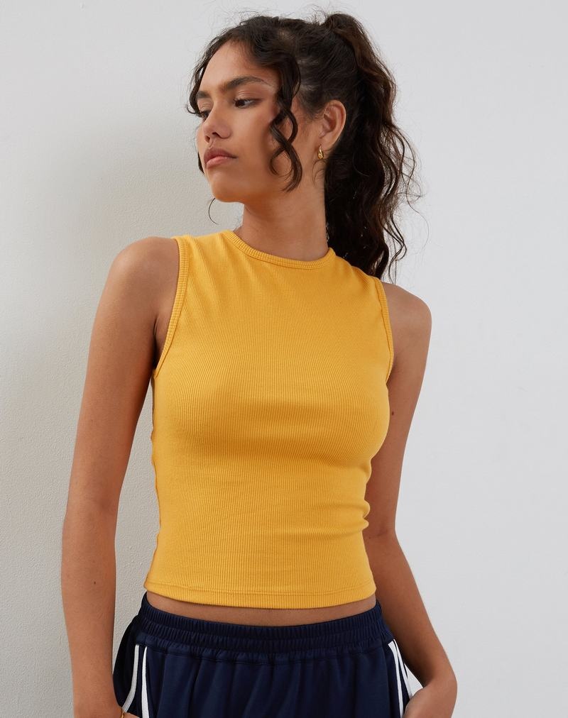 Yellow Motel Rocks Gelsho Open Back Women's Tank Top | VXW727VB